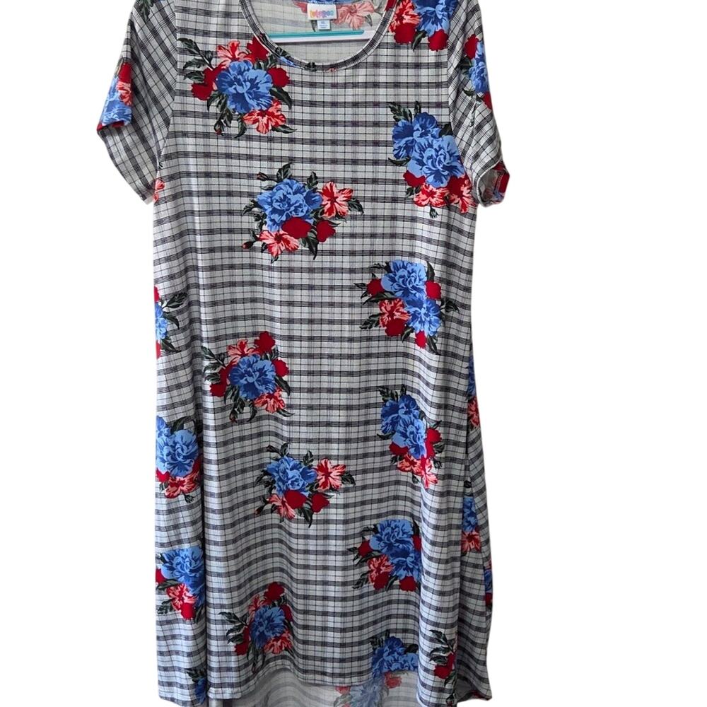 LulaRoe Woman's Black and White Dress with Blue and Red Flower Design size XL